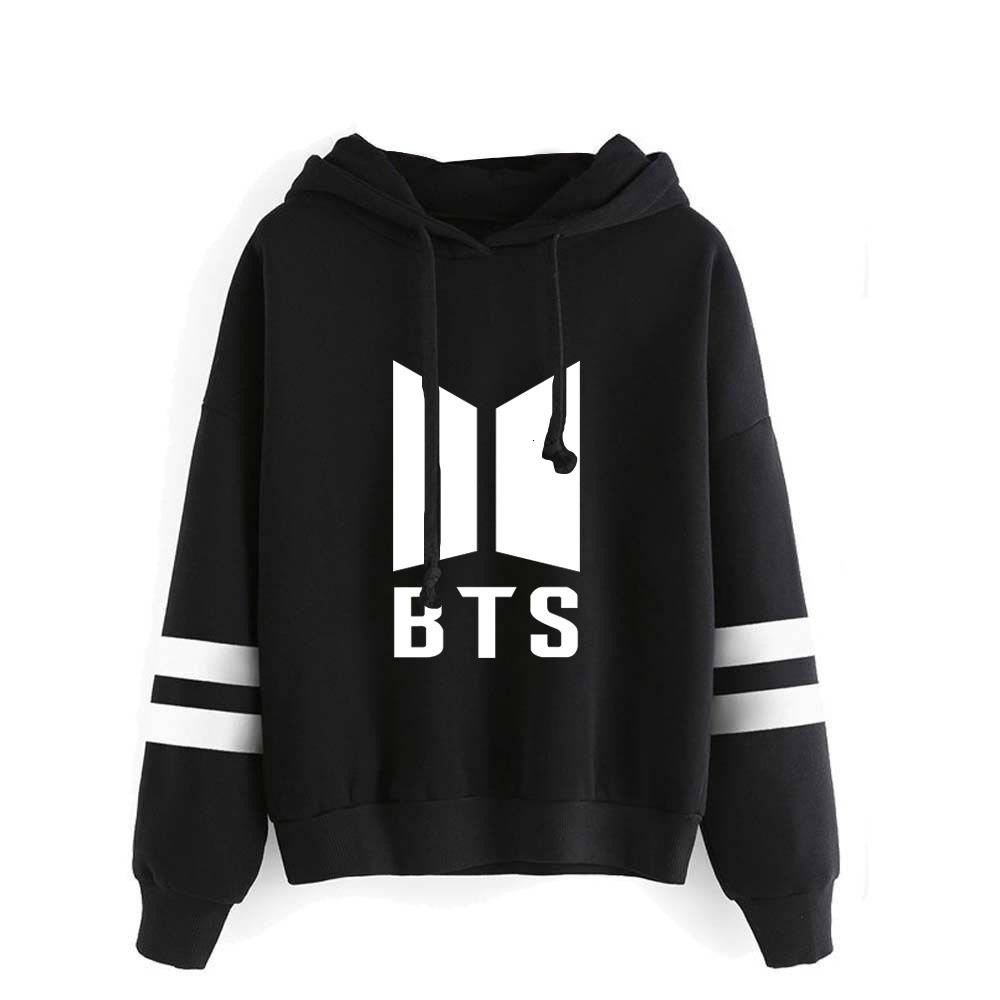 

BTS exo forever same printed sweater Plush warm Hoodie Korean casual couple top, Black