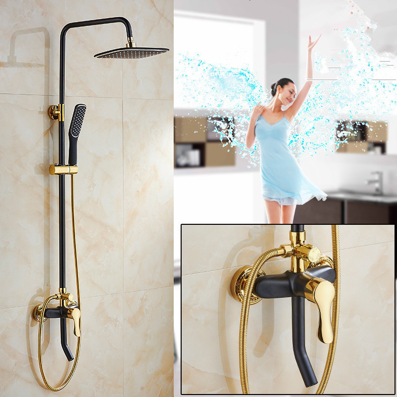 

2021 New Rainfall Mixer Tap with Abs Head Gold and Black Bath & Shower Set Bathtub Faucet Vrn9