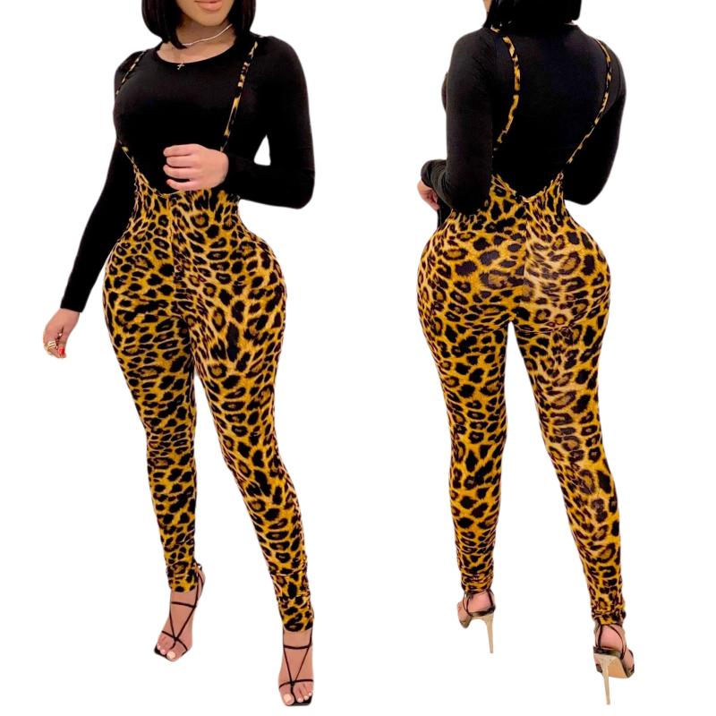 

Women's Jumpsuits & Rompers Women Spring Fall Fashion Leopard Playsuit Lady Sexy Bodycon Stretchy Overalls Pants Trousers Girls Streetwear, Black;white