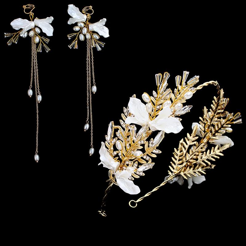 

Hair Clips & Barrettes MOGAKU Korean Handmade Bridal Wedding Jewelry Flower Pearl Headband And Earrings For Women Hairwear Fashion Accessori, Golden;silver