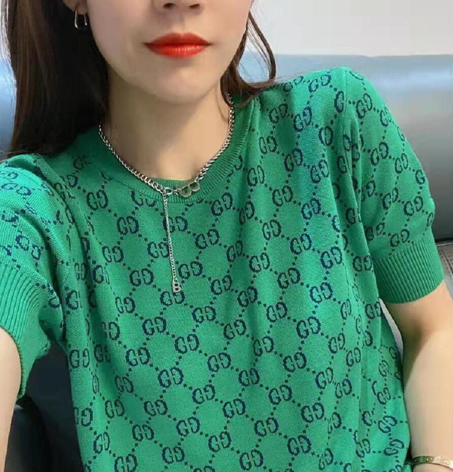 

2022GG Women Knits Tees Morandi High Quality Designer Knit T Shirt Fashion Summer Short Sleeves Casual Tops, Orange