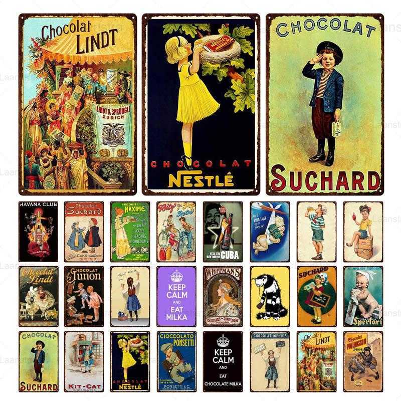 

Retro Tin Sign Metal Plate Switzerland Chocolate Milka Suchard Lindt Children Painting Candy Wall Art Decor Iron Sheet Metal