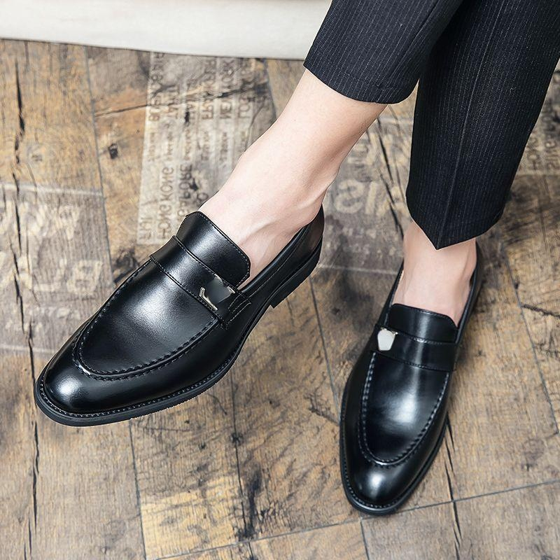 

Spring Autumn Slip on Simplicity Round Toe PU Leather Men Shoes 2021 New Casual Business Shoe Dress Classic Comfortable Loafers Office DH570-1, Black