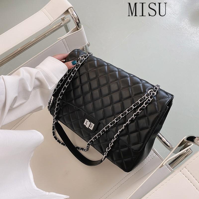 

Handbags for Women 2021 New Trendy High Capacity Rhombus Chain Wild One Shoulder Messenger Bag Fashion Embroidery Thread Bag, Black
