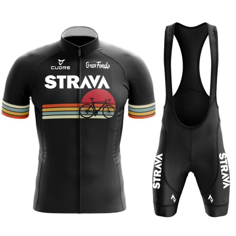 

Racing Sets STRAVA 2022 Cycling Jersey Short Sleeve Set Bicycling 20D Shorts MTB Bicycle Clothing Ropa Ciclismo Maillot Bike Wear, Black;blue