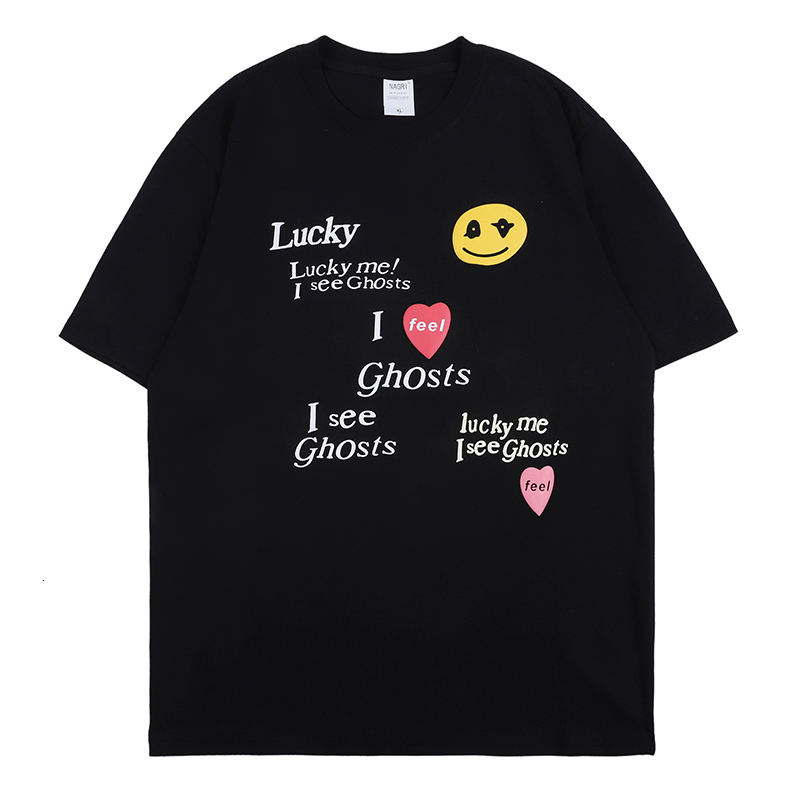 

2021 New Kanye West "eu Vejo Fantasma" Vero Tshirt Homens e Mulheres o Pescoo Solto Algodo Tshirts Manga Curta Oversize Hip Hop Camiseta 04h, White;black