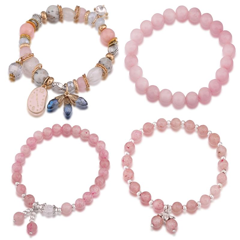 

Bangle Natural Stone Pink Beaded Bracelet Handmade Gorgeous Bead Adjustable Exquisite Jewelry Fashion Women Party Accessories