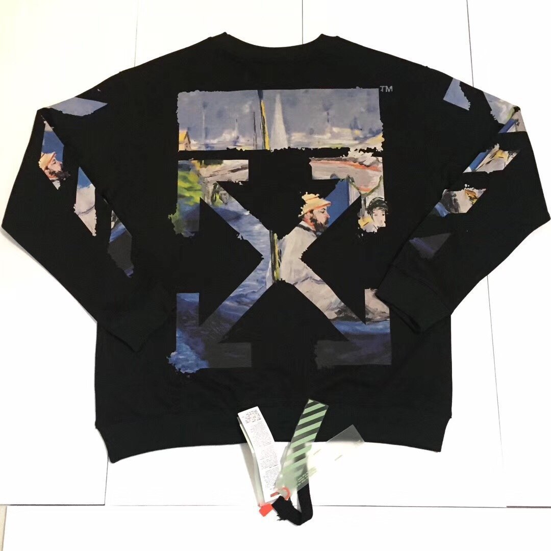 

Autumn and Winter New Fashion Brand Off Style White Oil Painting Direct Spray Sweater Lovers Pure Cottonn7i9, Black