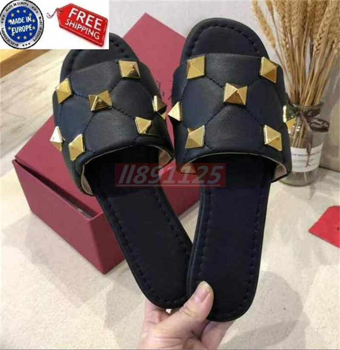 

Hot sales sexy superstar brand rivet slippers female Chinese outside wear slippers go with flip-flops lazy leather slippers 668, Red