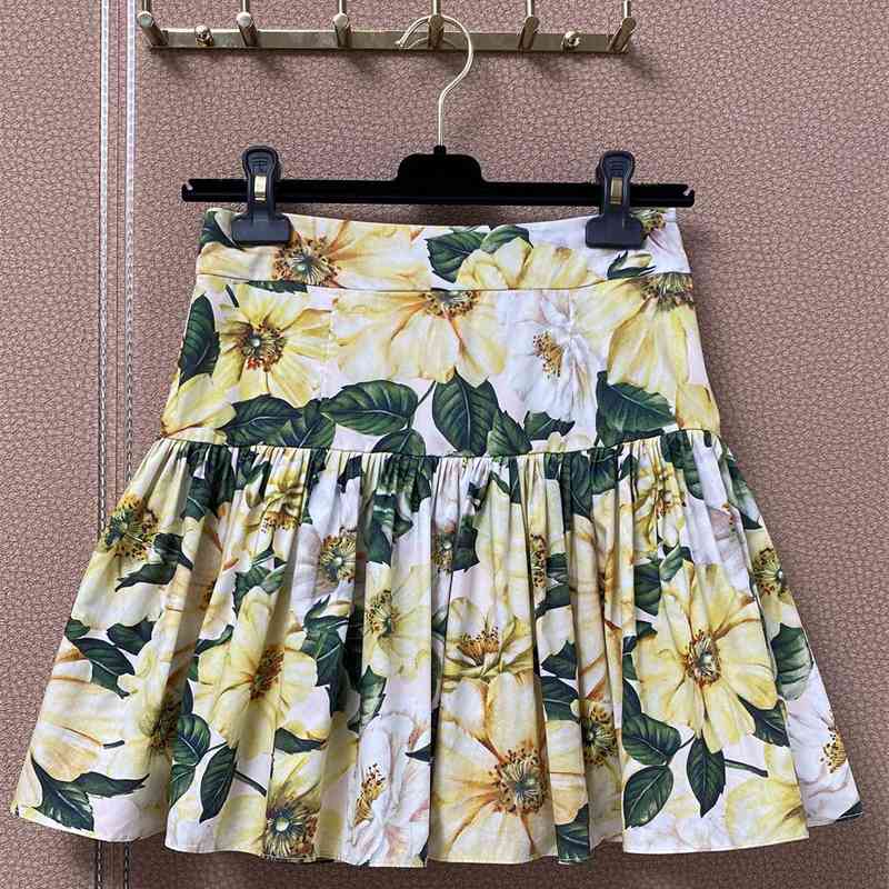 

Truevoker Lady Runway Fashion Fancy Flower Print Skirt Women High End Cute Cotton Mini Resort 210602, Yellow