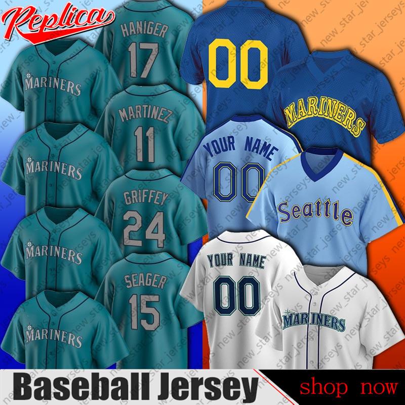 

Seattle Baseball Mariners Jersey 24 Ken Griffey Jr. Jersey Mitch Haniger Kyle Lewis Jerseys Kyle Seager Marco Gonzales Evan White Jersey, Blue;black
