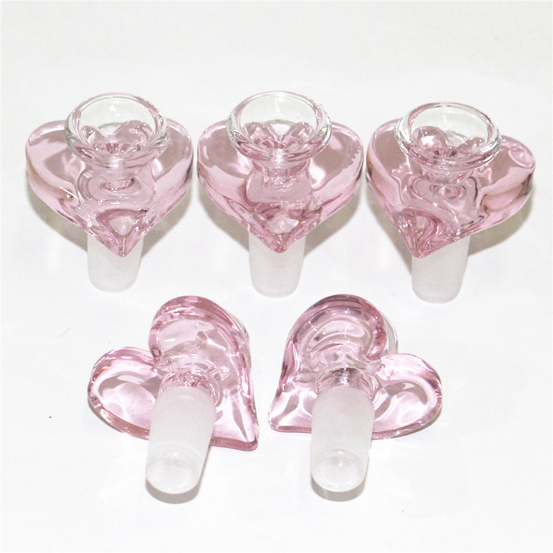 

New Unique Pink Love Heart Shape Glass Bowl For hookah Bong Water pipe 14mm 18mm male Bubbler Heady Oil Dab Rigs Percolator shisha smoking