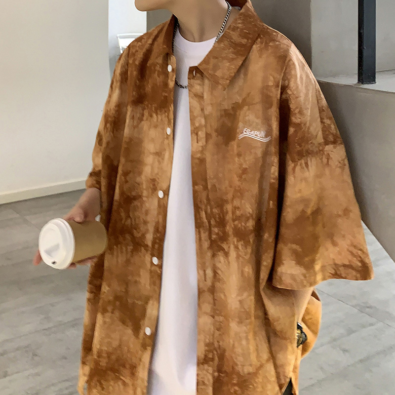 

2021 New Summer Men' Bf Street Loose Clothes Tie-dyed Classic Style Hawaiian Shirt French Cuff Fashion Shirts Camisa Masculina 0o6a, Black
