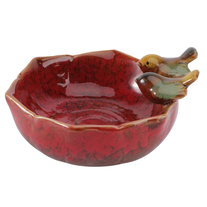

1Pc Decorative Fruit Tray Ceramic Bird Feeding Basin Home Table Ornament Red