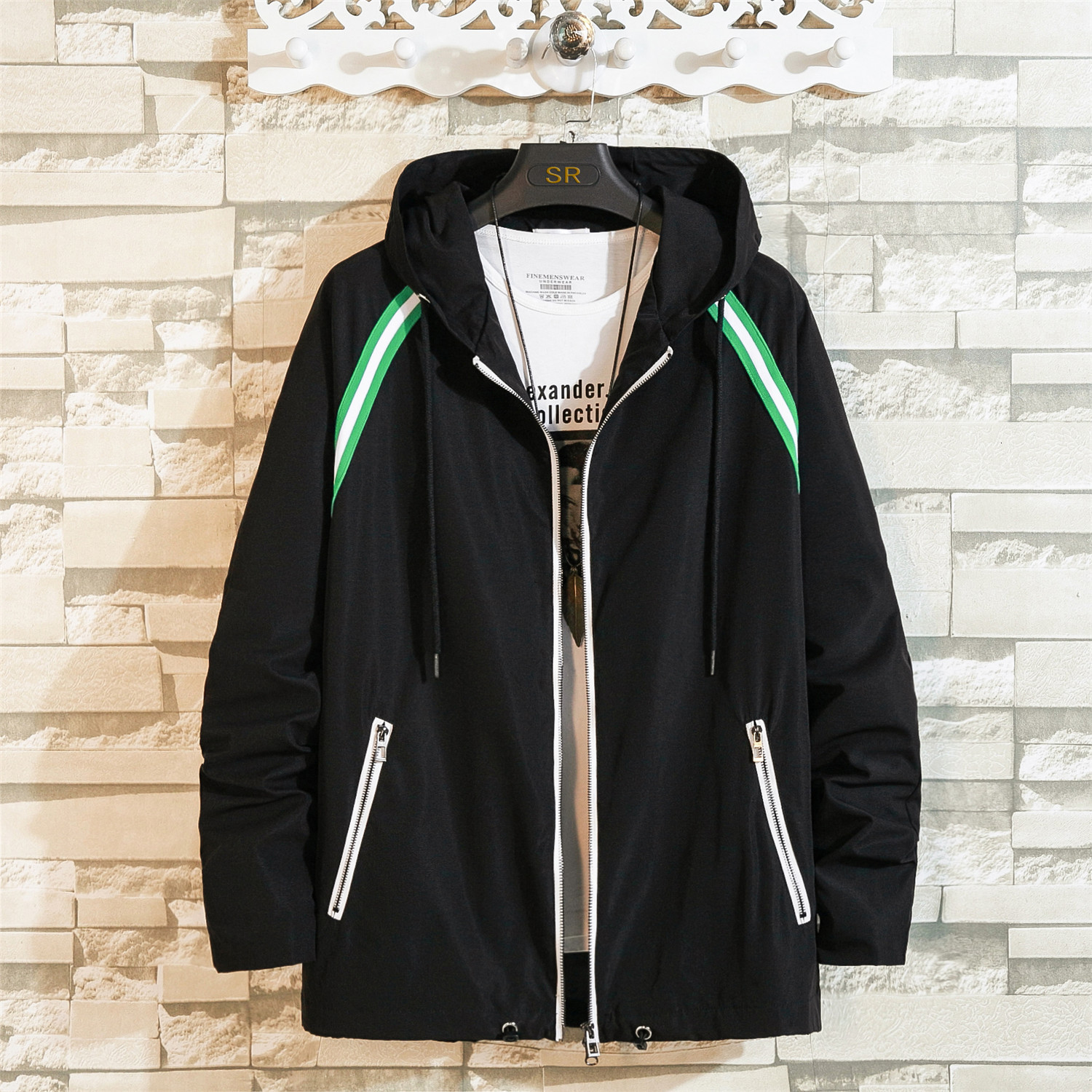 

2021 New Harajuku Color Block Streetwear Mens Hip Hop Windbreaker Printed Street Dance Jacket Coat Autumn Summer Clothes MNYV, Army green