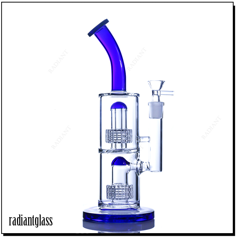 

Hookahs Water Glass Bong Dab Rigs 11Inch Oil Rig Double Chamber Matrix Perc Bent Neck 14mm Female Joint Bubbler Pipes