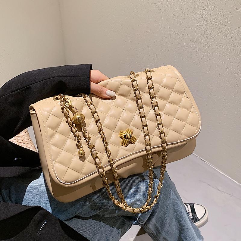 

Evening Bags Lattice Square Armpit Bag 2021 Fashion High-quality PU Leather Women's Designer Shoulder, Beige
