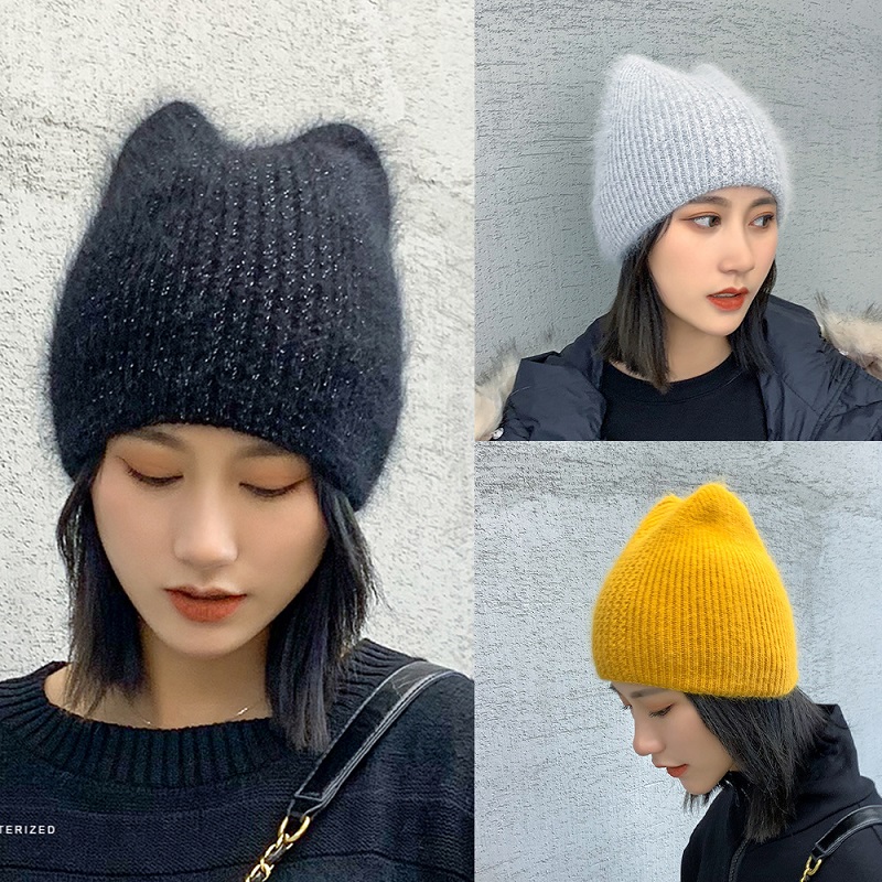 New Winter Warm lovely Knitted Hats for Women Casual Soft Angola Rabbit Fur Beanie glris lady Bonnet Gorros