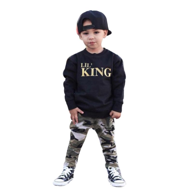 

Toddler Clothes Set Kids Baby Boy Fashion Autumn Winter Letter T -shirt Crew Neck Tops+Camouflage Pants Outfits Children, Bk
