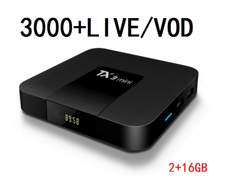 

Abonnement 12 mois code 3000 LIVE/VOD et lecteur multimédia Android Set Top Box TX3mini (2 + 16 Go) pour la France Arabe Europe