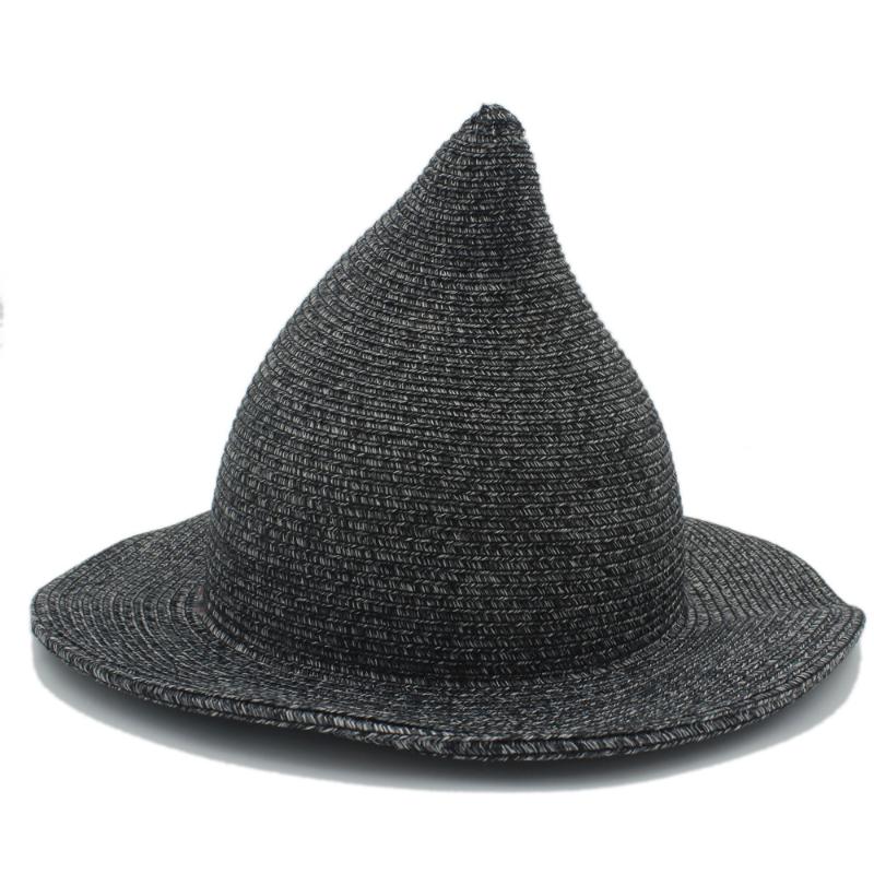

Stingy Brim Hats 20CM Top Hat Child Kid Gandalf Witch Wizard Cosplay Party Carnival Halloween Braided Rope Ribbon Straw Sun Cap 45, Black