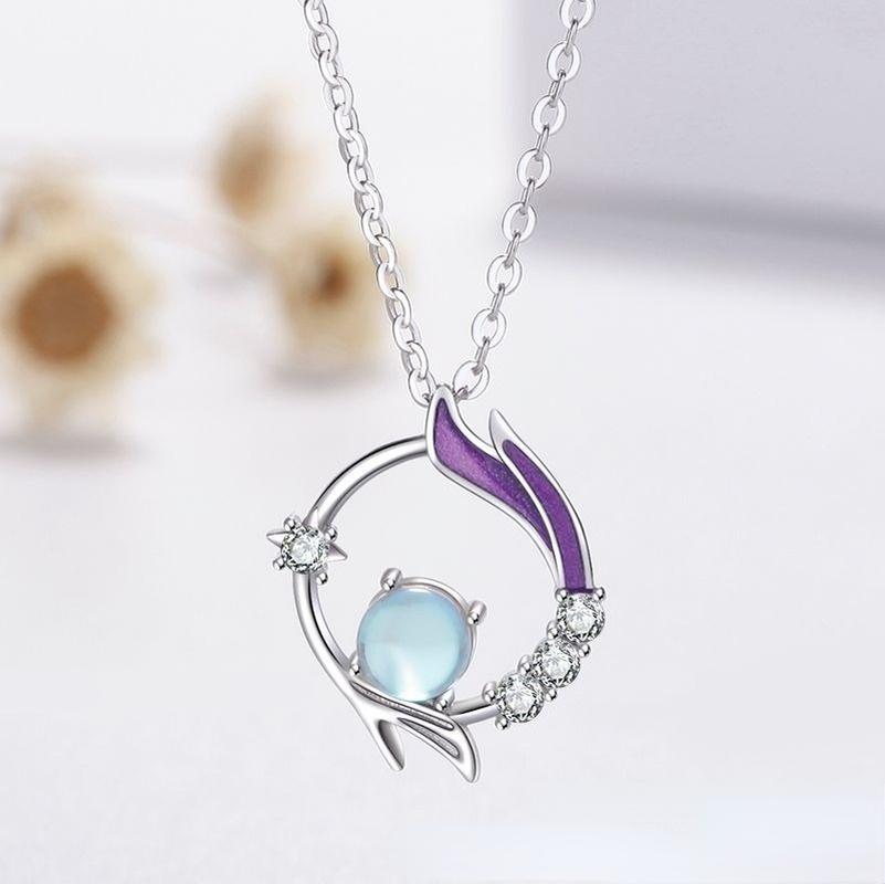 

Chains 2022 Fashion S925 Silver Necklaces Dream Reincarnation Blue Artificial Crystal Pendant For Women Fine Jewelry
