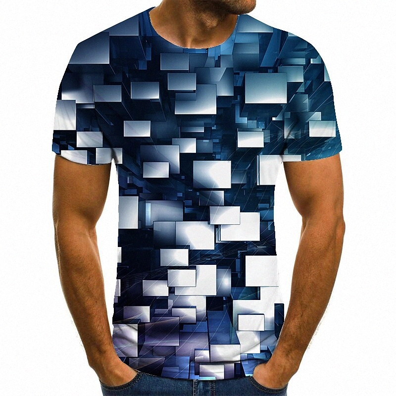 T-shirt Homme 3D Imprimer Géométrique Rond Couillé Casual Daily 3D Imprimer Imprimé à manches courtes Tops Casual Fashion Noir / Blanc I0Pe #