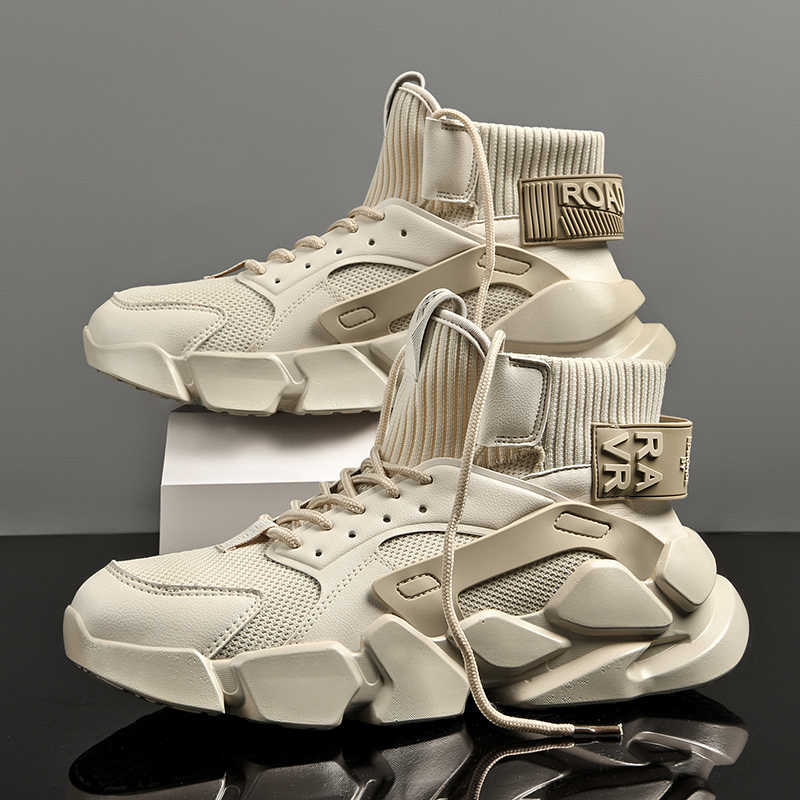 

Chunky High-top Men's Sneakers Heighten Fashion Men Casual Shoes Autumn 2020 New Plus Size White Sneakers Damping Tennis Shoes, Black
