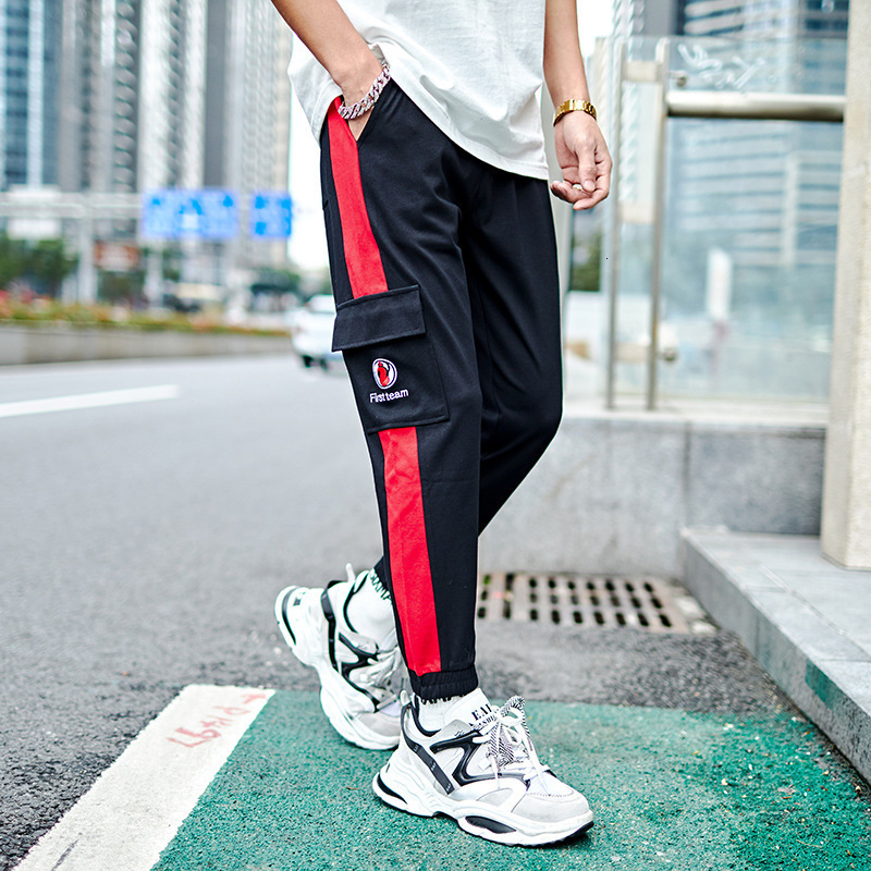 

2021 New Student Movement Is Loose on the Streets of Men's Casual Pants Japanese Couples Overalls Male Side Stripe Beam Foot Prqe, White