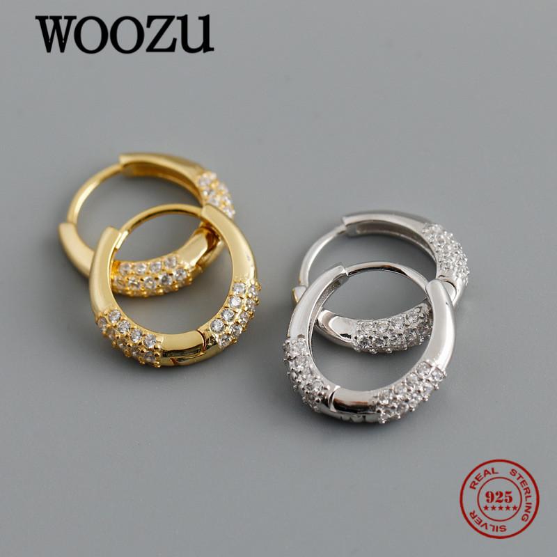 

Hoop & Huggie WOOZU Fashion Real 925 Sterling Silver White Zircon Round Earrings For Women Girls Party Hip Hop Rock Birthday Jewelry Gift