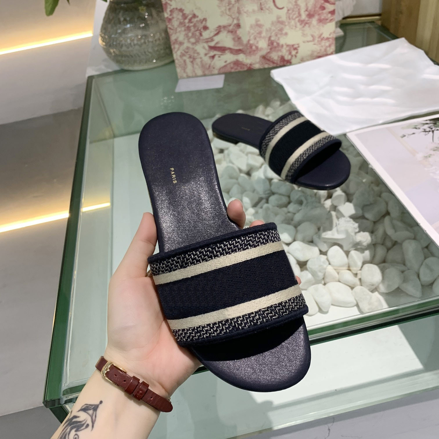 

Womens Paris Designer Scuffs Slipper Nice Summer Sandals Beach Slide Slippers Ladies Knitting Flip Flops Loafers Sexy Floral Color with Box, #01