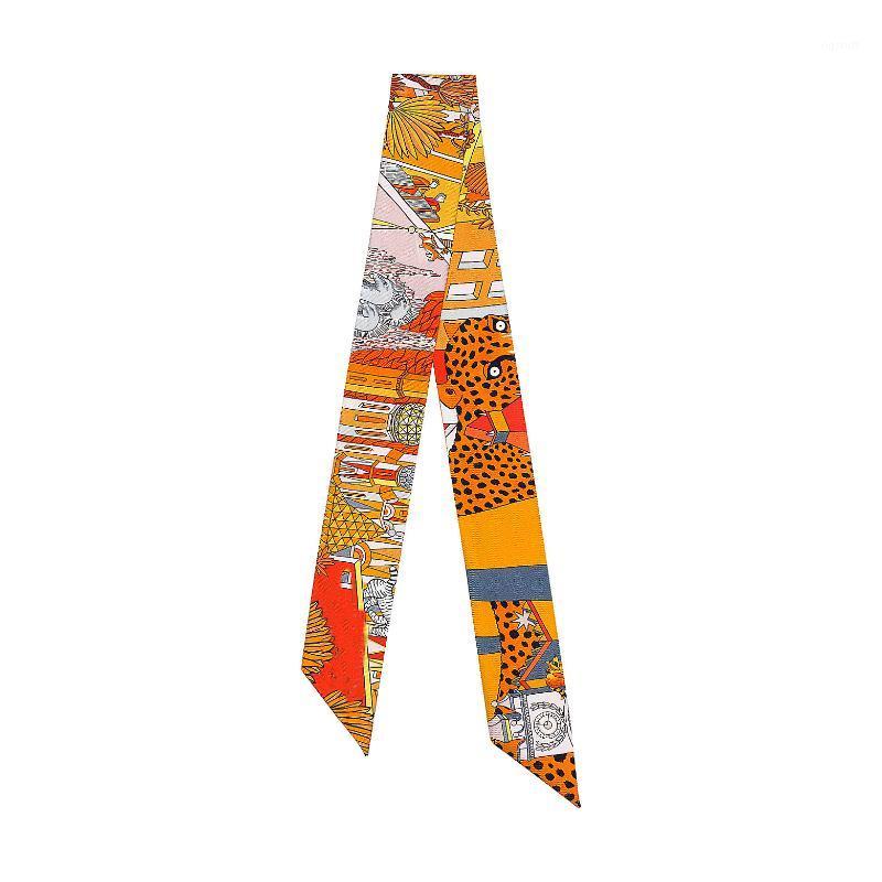 

Scarves Brand Leopard Print Bag Strap Scarf 2021 Womens Silk Fashion Head Headwear Long Accessories Ribbon Pareo, Blue;gray