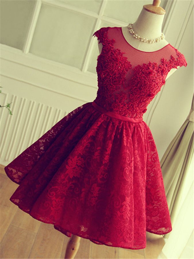 

2021 New Pretty Dark Red Keyhole Back Short Lace Cocktail Es Vestido De Festa Hand Flowers Girls Prom Party Homecoming Zbgt, Pink