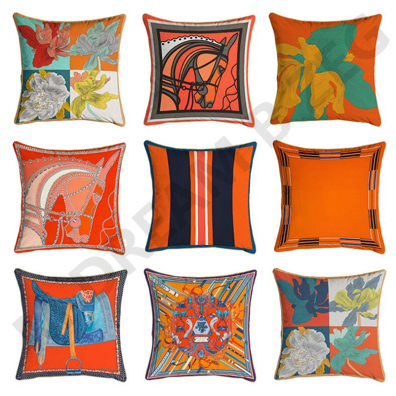 

Orange Series Cushion Horses Flowers Print Throw Pillow for Home Chair Sofa Decoration Square Pillow HT112