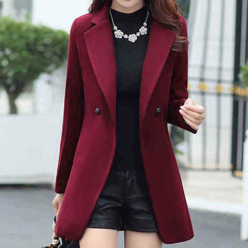 

Women's Wool & Blends Feitong Office Winter Women Plus Size Turn Down Collar Long Sleeve Lapel Coat Trench Jacket Slim Formal Overcoat Outwe, Black