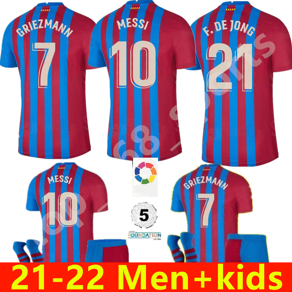 

2021 2022 FC Barcelona Men + kids kit soccer jersey youth 21 22 MESSI camiseta futbol GRIEZMANN DE JONG schild est football shirt, Black;yellow