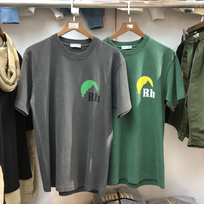 

T-Shirt Men Women Casual High Quality Tshirt Cotton Top Tees Japan RHUDE T-shirts Grey Green