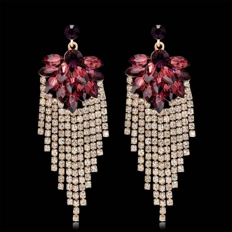 

Dangle & Chandelier Wedding Fashion Tassel Long Big Rhinestone Gift For Women Crystal Drop Earrings Stud Jewelry Earring, Silver