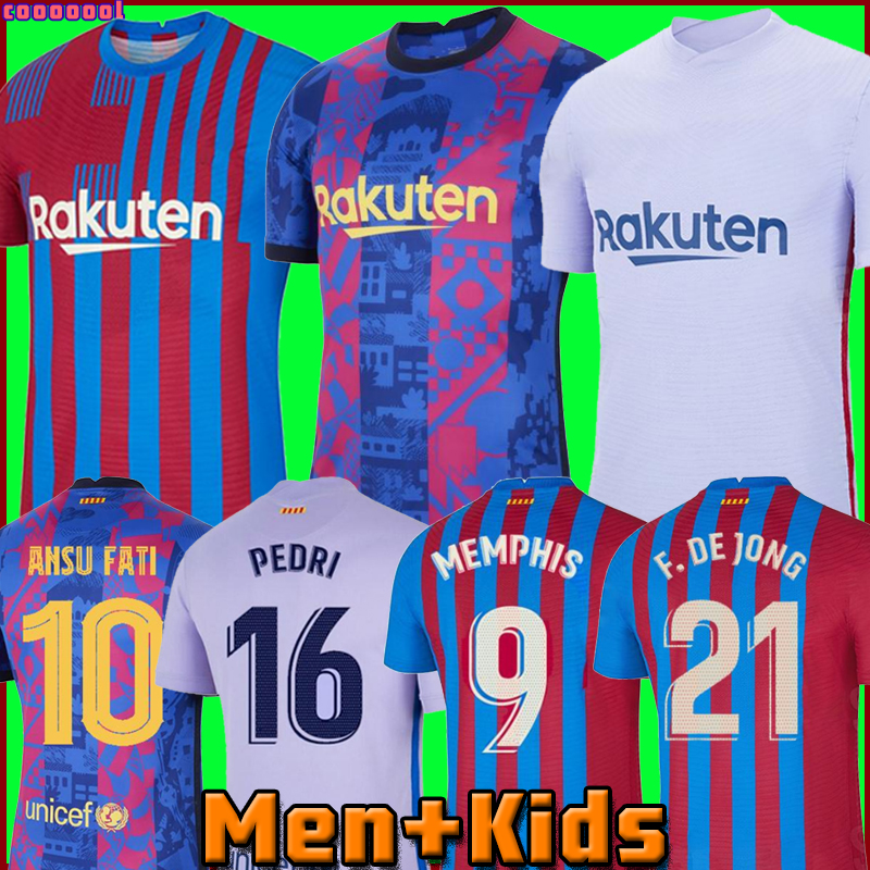 

Camisetas de football MEMPHIS PEDRI Kun Aguero soccer jersey BARCA FC 21 22 ANSU FATI 2021 2022 MESSI GRIEZMANN F. DE JONG DEST kit shirt men kids sets 999, 21/22 men 3rd + ucl