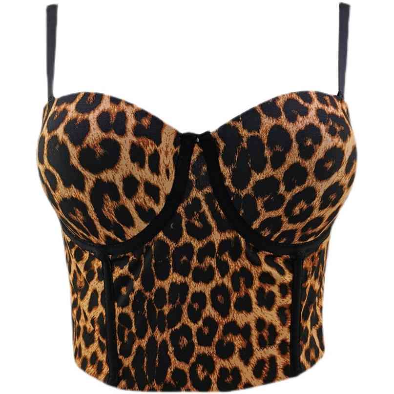 

Fashion Women Outer Wear Camisole Summer Retro Leopard Print Sexy Sleeveless Short Bustier Corset Crop Tops R587 210527, Brown