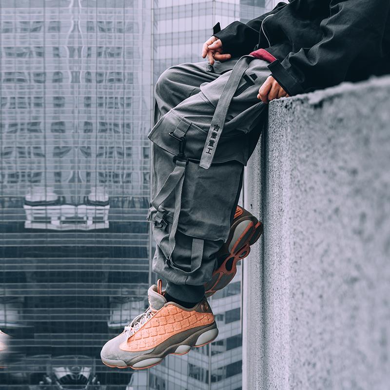 

Men's Pants Leisure Function Tooling Flying Women/Men's Clothes Harajuku Trousers Cargo Mechanical Pocket Ribbon Jogger Hiphop Lover, Black