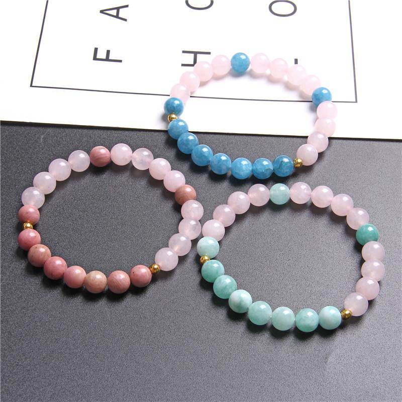

Beaded, Strands Natural Pink Quartz Crystal Beaded Bracelet Elastic Round Beads Charm Bracelets Romantic Yoga Energy For Women Jewelry