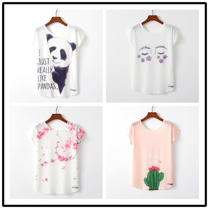

Panda letter short sleeve printing loose women's T-shirt, White