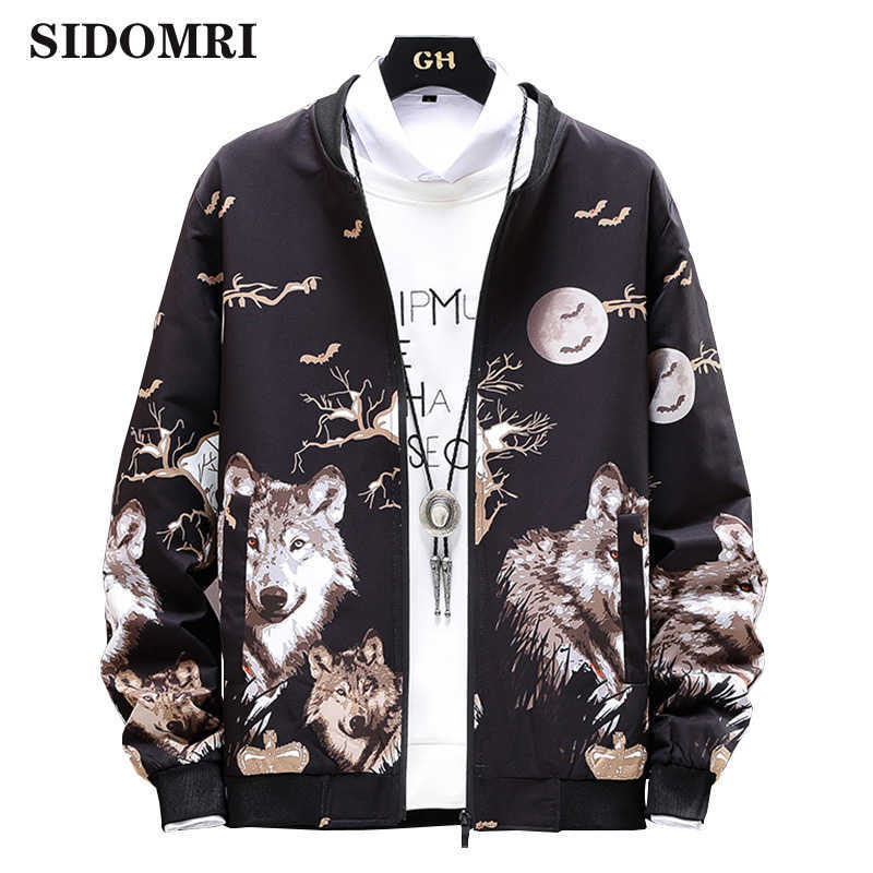 

Male Jacket casual wolf style Mens Overcoat letter print Zip Up Men Jacket Spring Autumn Brand Windbreaker Slim Fit Coats X0621, Black