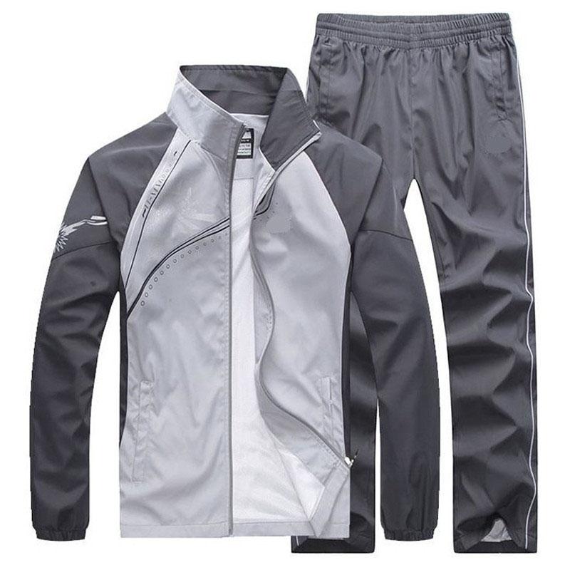 

Men's Tracksuits Set Spring Autumn Men Sportswear 2 Piece Sporting Suit Jacket+Pant Sweatsuit Male Clothing Tracksuit Size 5XL, Gray