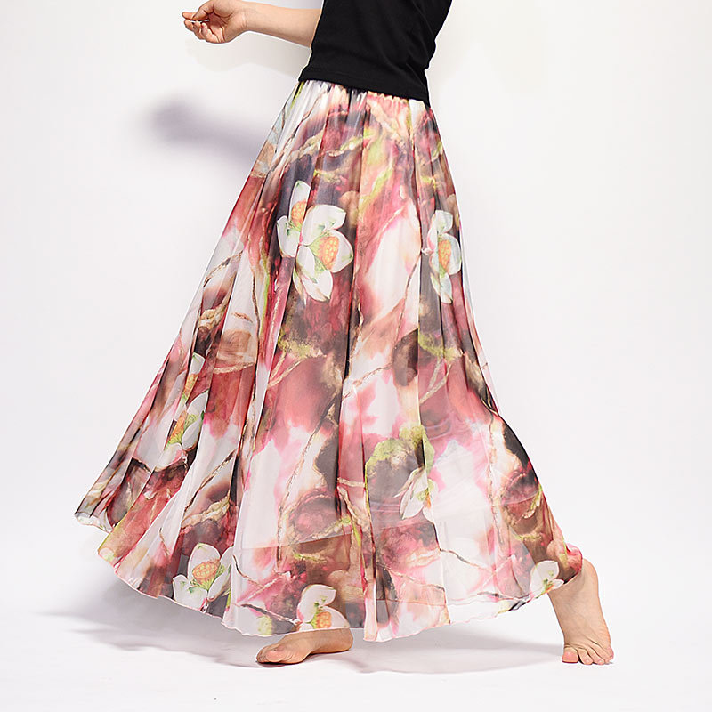 

2021 Women Summer Skirts Flower Print Ankle Length Maxi Female Jupe Chiffon Skirt Comes Out Flawed I7wv, Colour 1