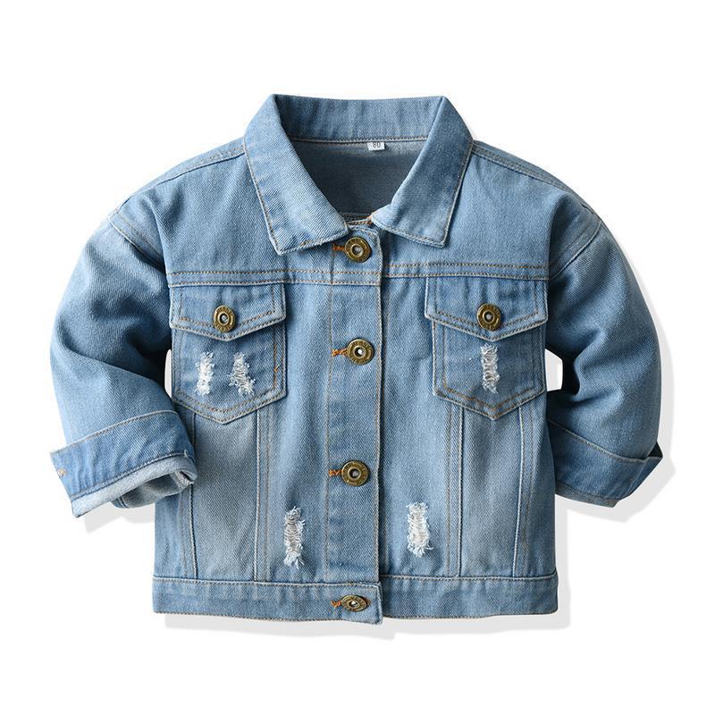 

Jackets Kids Jacket Girl Spring Autumn Casual Children Clothing Baby Denim Coats Boy Flower Embroidery Outerwear, Blue;gray