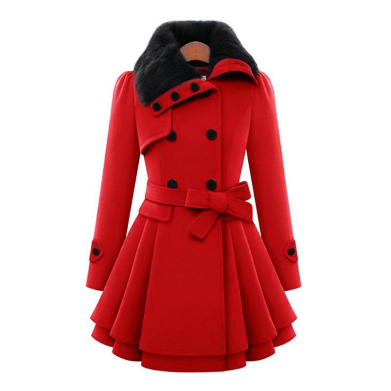 

Women' Trench Coats Autumn Winter Plus Size -5XL Women Fashion Faux Fur Lapel Double-Breasted Warm Jacket Thick Wool Coat With Belt Outwea, Black