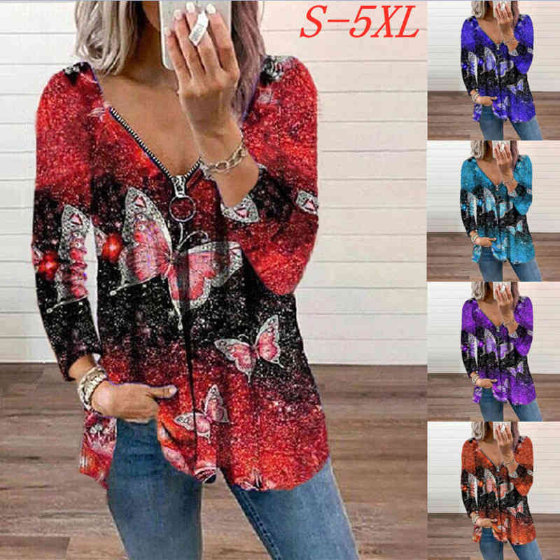 

Women Ladies Fashion V-neck Butter-fly Long Sleeve Casual Loose Top Elegant Ladies Shirt Streetwear, White