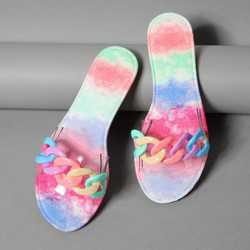 

2021 NEW Women Slippers Sandals Fashion Chain Decoration Colorful Flat Slippers Summer Beach Shoes Woman Slides Plus Size 41 42, Purple